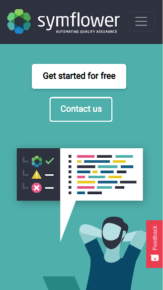 Symflower’s homepage when using the viewport tag.